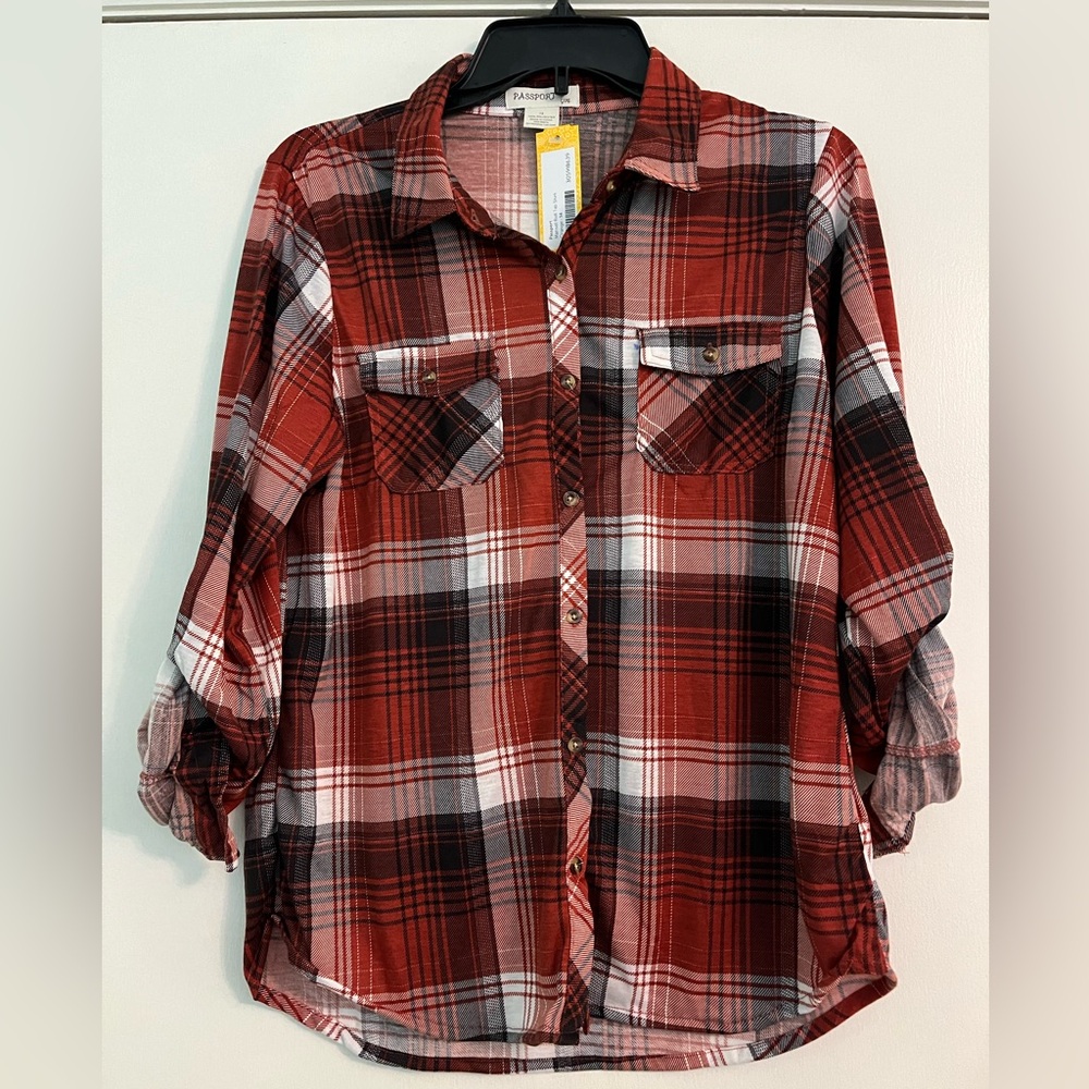 Passport Girl Button down shirt, size 14, new with tags, never worn